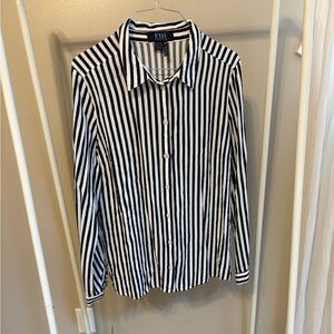 FDU Black & White Vertical Stripe Button-Down Shirt - Women's